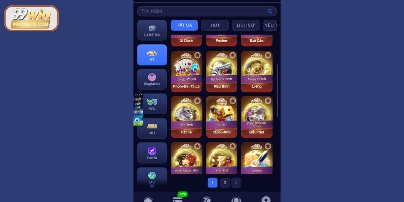 Danh mục game bài hấp dẫn của 99Win