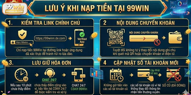 Lưu ý khi nạp tiền tại 99Win bạn cần nắm rõ