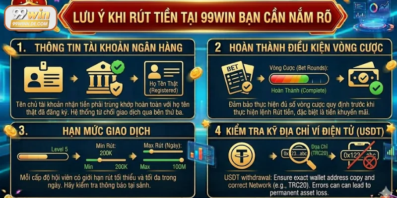 Lưu ý khi rút tiền tại 99Win để bảo đảm suôn sẻ