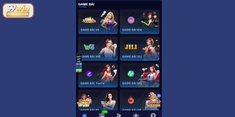 Những đối tác game hàng đầu tại sảnh bài 99Win