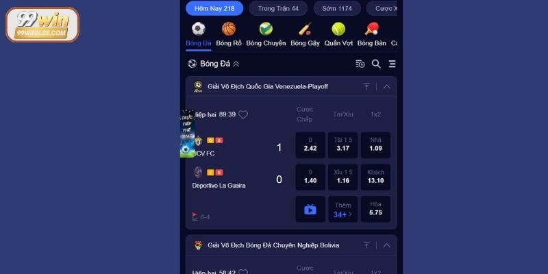 Những môn thể thao hot hit trên hệ thống 99Win