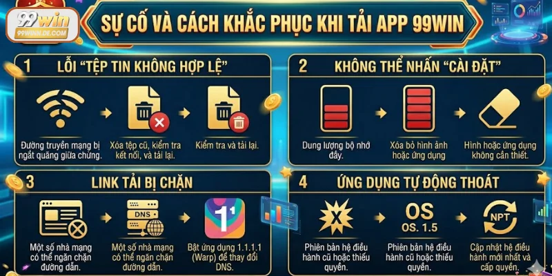 Sự cố, cách xử lý hiệu quả khi tải app 99Win